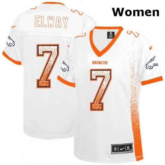 Womens Nike Denver Broncos 7 John Elway Elite White Drift Fashion NFL Jersey